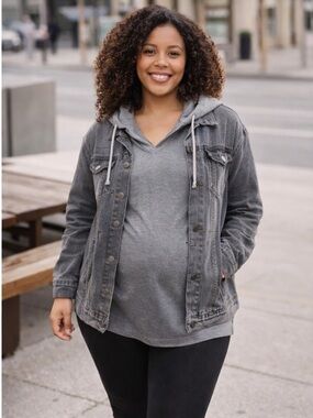 Maternity Hoodie Tunic XL Soft Gray Cozy Lounge Layering Top